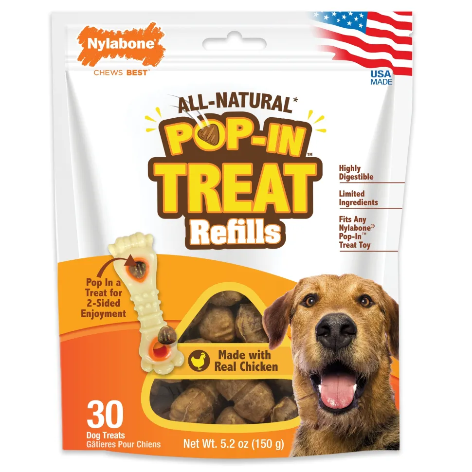 Nylabone Pop-In Dog Treat Refills for Treat Toy Combo Treat Refill Chicken - Medium/Wolf (30 Count)