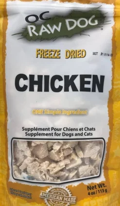 OC Raw Chicken Meat Pieces Freeze-Dried Cat and Dog Supplemental Treats - 4 Oz Bag