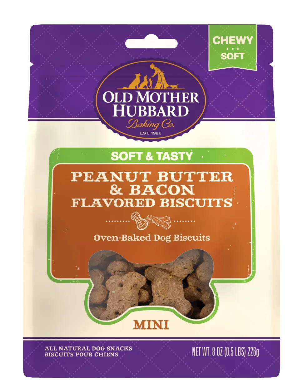 Old Mother Hubbard Soft and Tasty Peanut Butter and Bacon Mini Baked Dog Discuits - 8 Oz