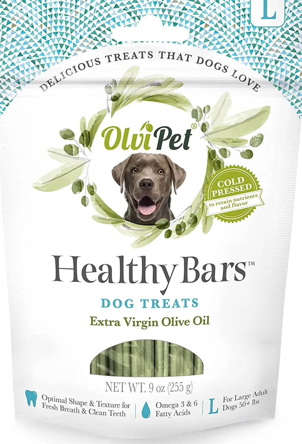 Olvipet Denta Bars Olive Oil Based Bars Large Dental Dog Chews - 9 oz