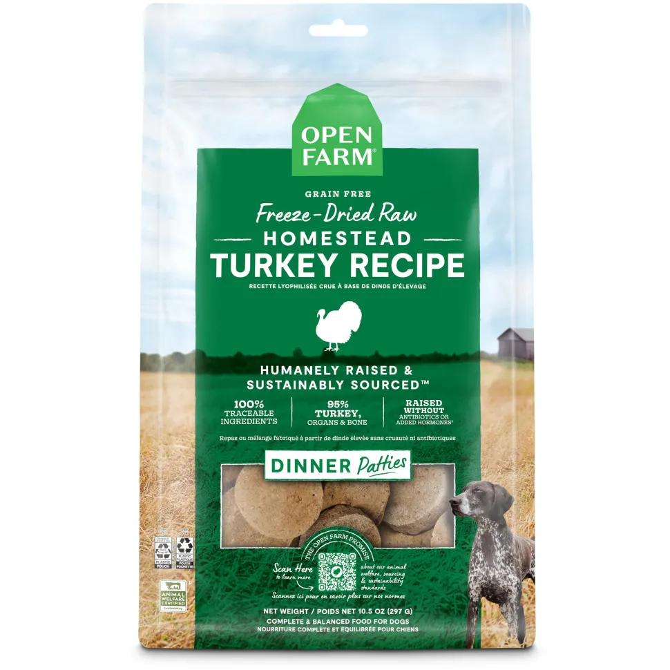 Open Farm Homestead Turkey Patties Freeze-Dried Raw Dog Food - 10.5 Oz