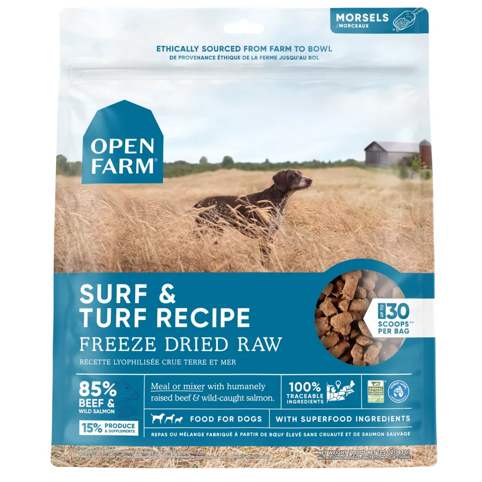 Open Farm Surf and Turf Morsals Recipe Freeze-Dried Raw Dog Food - 13.5 Oz Case of 6