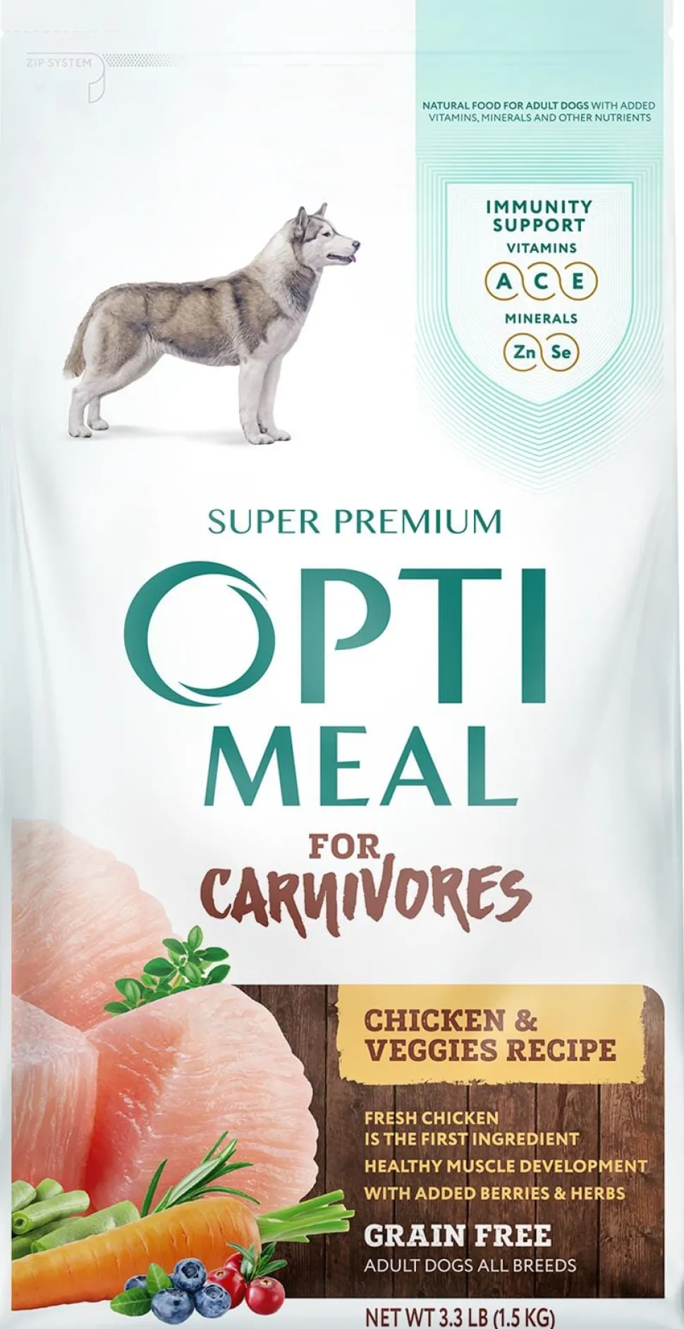 Optimeal for Carnivores Grain Free All Breeds Chicken & Veggies Recipe Adult Dog Dry Food