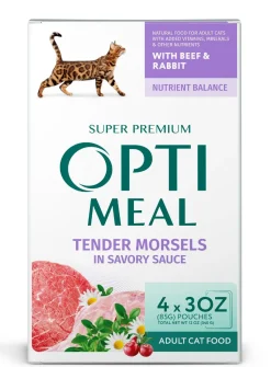Optimeal Tender Morsels in Gravy Beef and Rabbit Wet Cat Food - 12 Oz - Case of 6