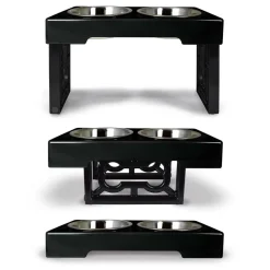 OurPets Barking Bistro Adjustable Elevated Dog Feeder Black