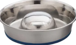 OurPets Durapet Anti-Skid Rubber Bonded Stainless Steel Slow Feeding Cat Bowl - Large - 86 Oz