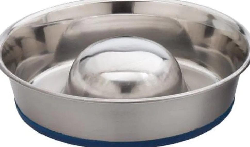 OurPets Durapet Anti-Skid Rubber Bonded Stainless Steel Slow Feeding Cat Bowl - Large - 86 Oz