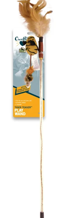 OurPets Play N' Squeak Tiger Teaser Plush and Feather Cat Wand
