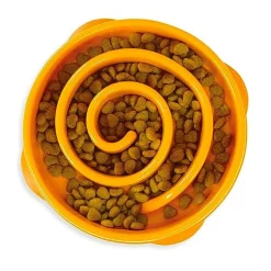 Outward Hound Anti-Skid Fun Feeder Slow Feeding Dog Bowl - Orange Swirl - Large