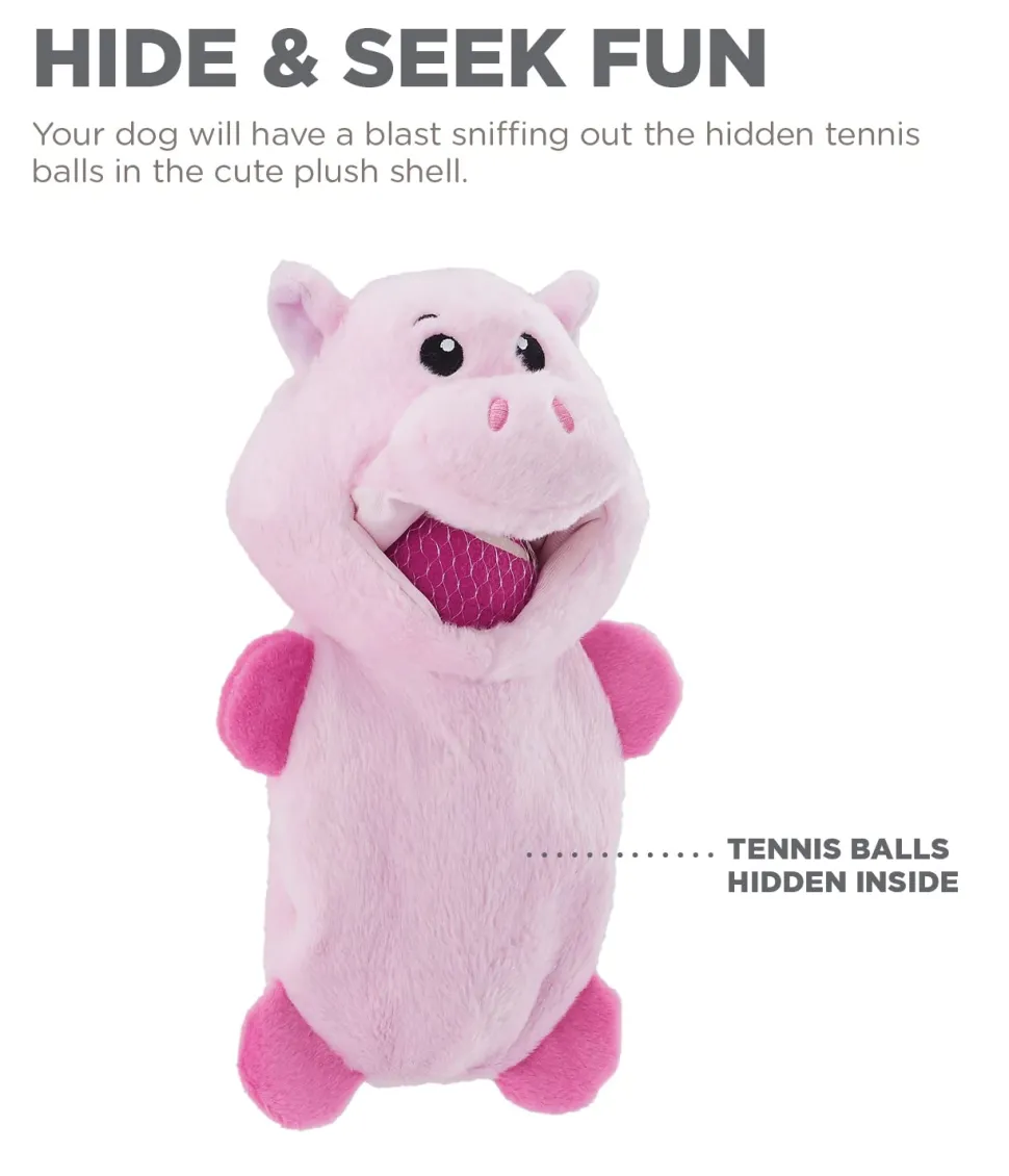 Outward Hound Ball Hogz Piggy Hide N' Seek 3-Tennis Balls Plush Dog Toy