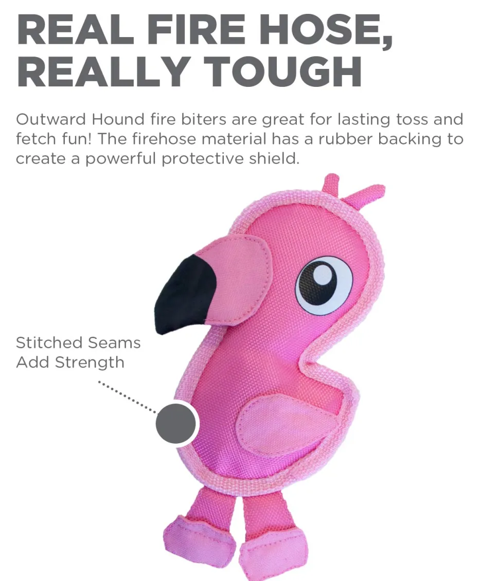 Outward Hound Fire Biterz Tropical Flamingo Squeak and Plush Durable Nylon Dog Toy - Small