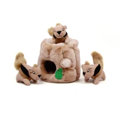 Outward Hound Hide-a-Squirrel Interactive Squeak and Plush Dog Toy - Brown - Medium