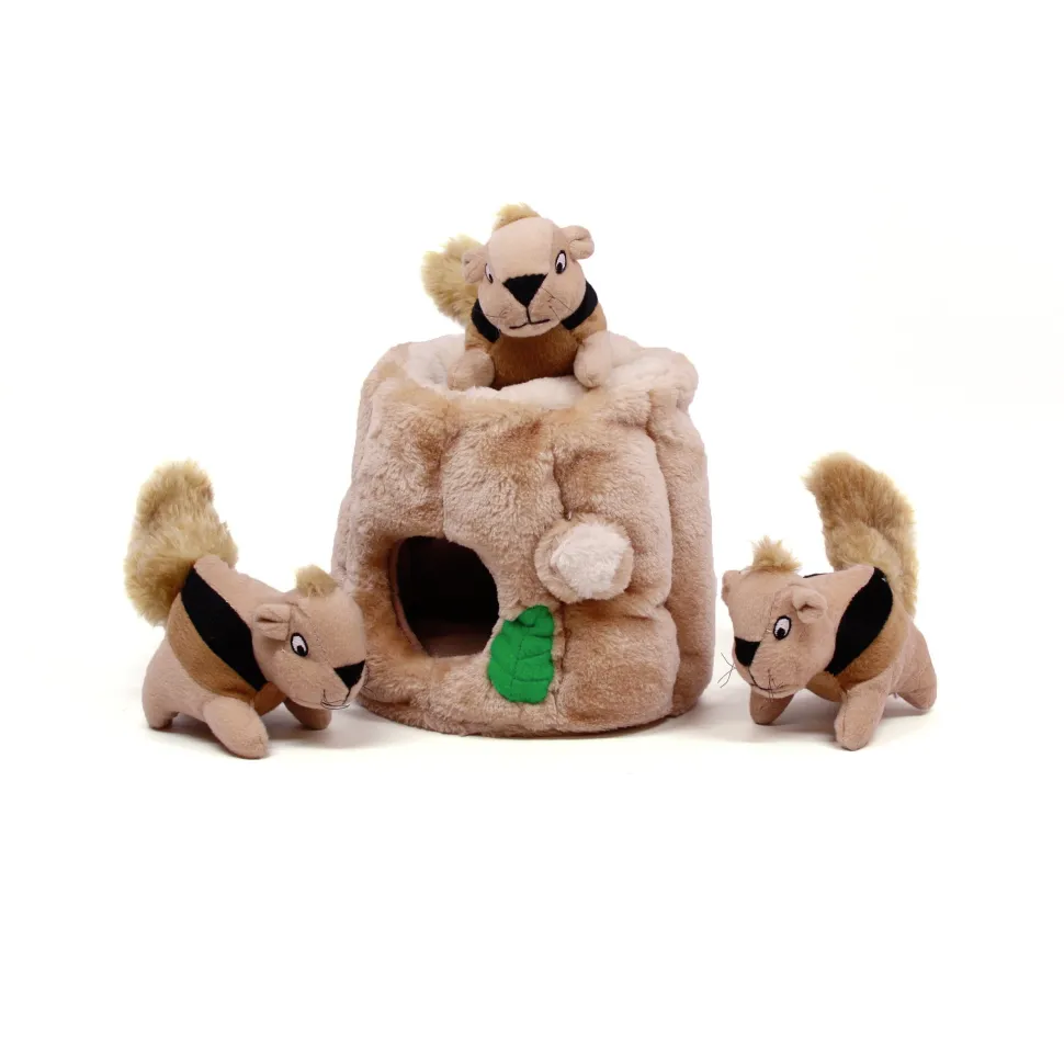 Outward Hound Hide-a-Squirrel Interactive Squeak and Plush Dog Toy - Brown - Small