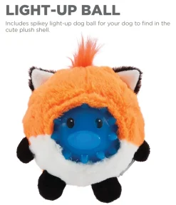 Outward Hound Unbelieva-Ball Fox Interactive Plush Dog Toy with Removable Light up Spike Ball