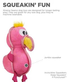 Outward Hound Xtreme Seamz Flamingo Squeak and Plush Reinforced Dog Toy