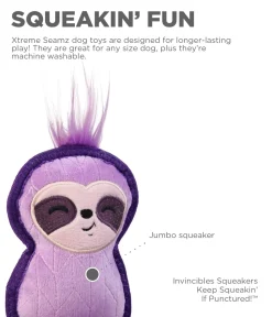 Outward Hound Xtreme Seamz Sloth Squeak and Plush Reinforced Dog Toy