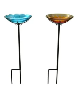 Panacea Products Glass Bird Bath with Yardstake - Flower - 10 In - 4 Pack
