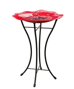 Panacea Products Glass Bird Bath with Stand - Red Poppy - 16 In
