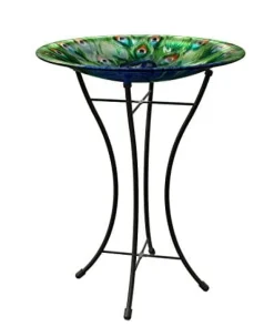 Panacea Products Glass Bird Bath with Stand - Peacock - 16 In