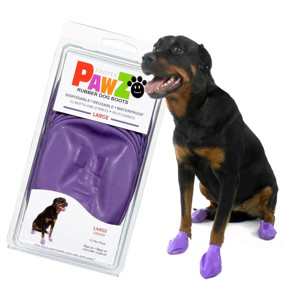 Pawz Waterproof Disposable and Reusable Rubberized Dog Boots - Purple - Large - 12 Pack