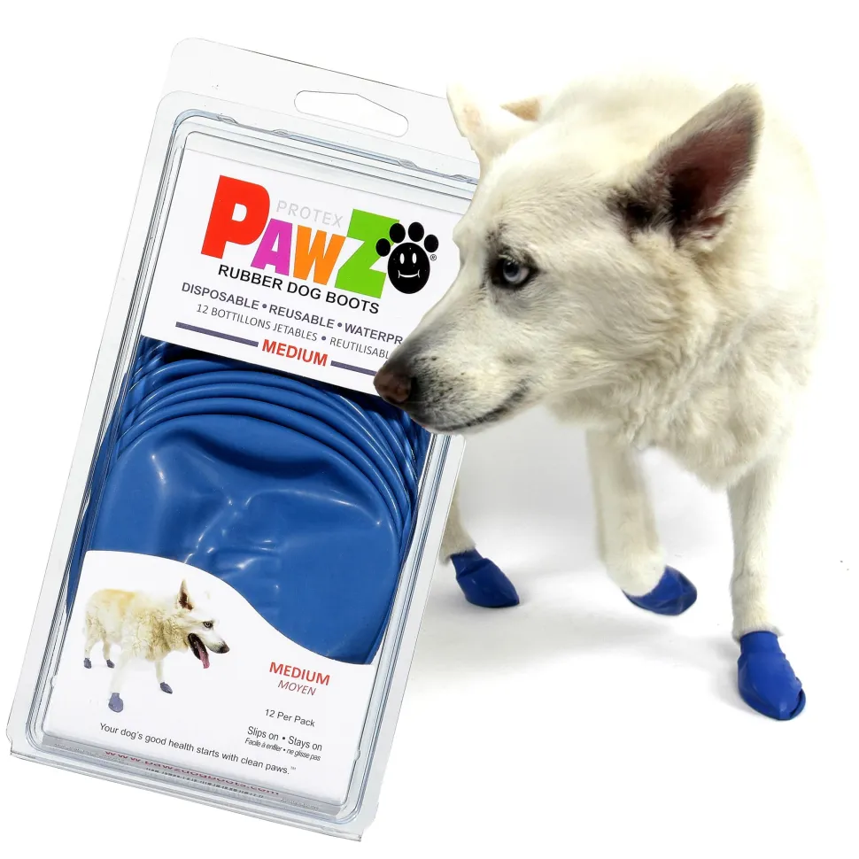 Pawz Waterproof Disposable and Reusable Rubberized Dog Boots - Blue - Medium - 12 Pack