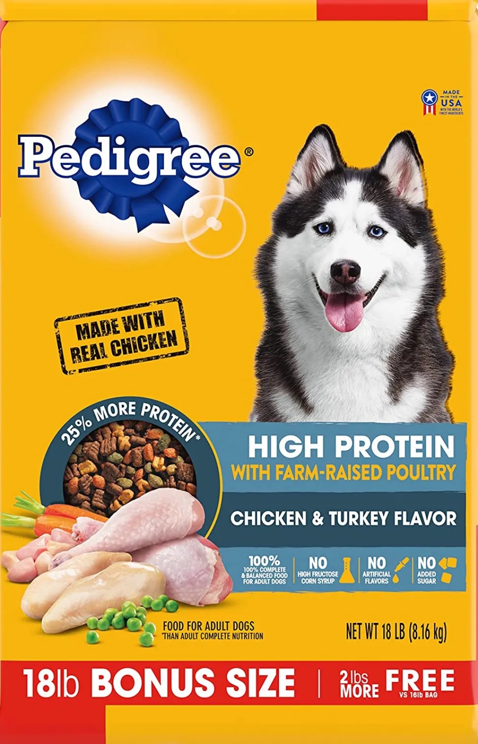 Pedigree Adult Complete and Balanced High Protein Chicken & Turkey Dry Dog Food - 20.4 lb Bag