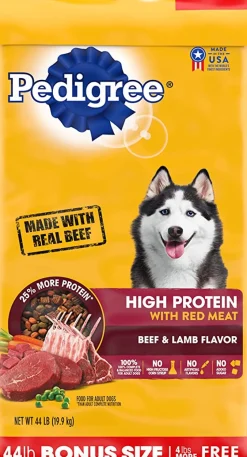 Pedigree Adult Complete Balanced High Protein Red Meat Beef and Lamb Dry Dog Food - 44 lb Bag