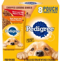 Pedigree Chopped Ground Dinner Filet Mignon Bacon and Chicken Wet Dog Food Pouch - Variety Pack - 3.5 Oz - Case of 16