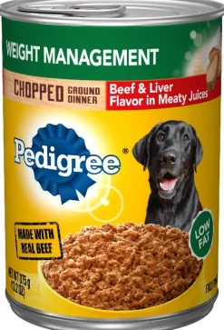 Pedigree Chopped Ground Dinner Weight Management Beef and Liver Adult Canned Dog Food - 13.2 Oz - Case of 12