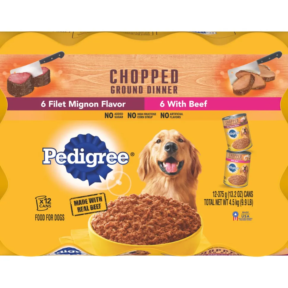 Pedigree Chopped Ground Dinner Filet Mignon and Beef Canned Dog Food - Variety Pack - 13.2 Oz - 12 Count