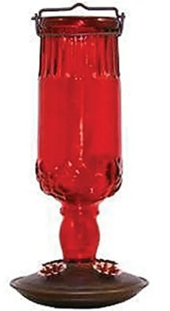 Perky-Pet Antique Glass Bottle Hummingbird Feeder - Red - 24 Oz Cap