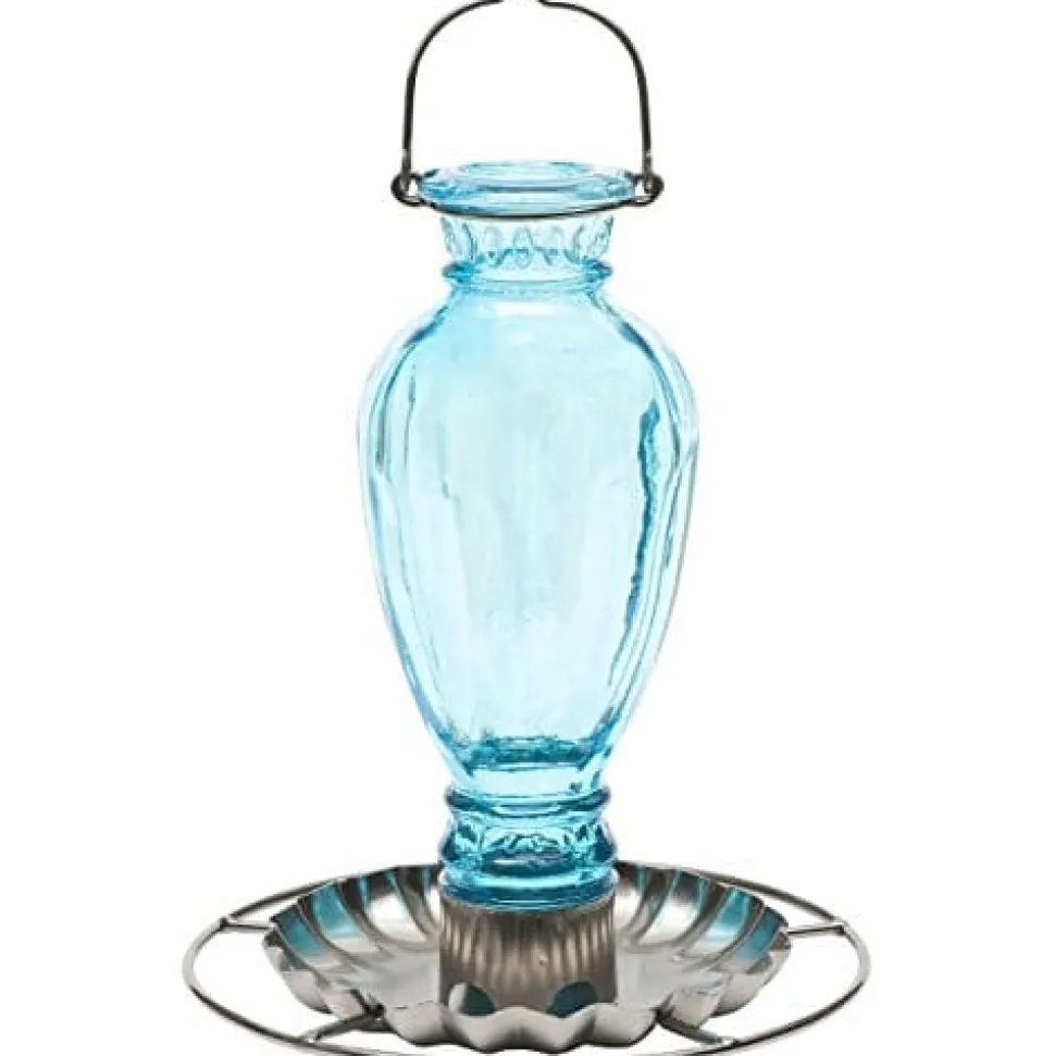 Perky-Pet Daisy Vase Glass Vintage Bird Waterer Wild Bird Hanging Bath - Blue - 18 Oz Cap - 2 Pack