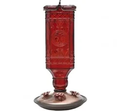 Perky-Pet Square Glass Antique Bottle Hummingbird Feeder - Red - 24 Oz Cap