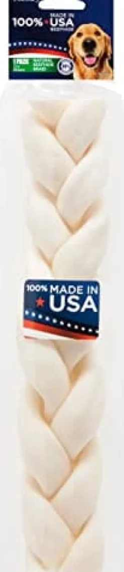 Pet Factory 100% Made In USA Beefhide Braids Natural Dog Chews - Natural - 12 In