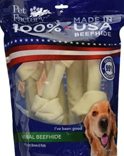 Pet Factory 100% Made In USA Beefhide Bones & Rolls Natural Dog Chews - Natural - 8 In - 6 Pack