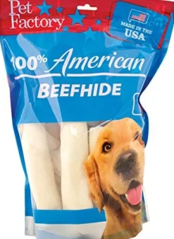 Pet Factory 100% Made In USA Beefhide Bones & Rolls Natural Dog Chews - Natural - 6 In - 10 Pack