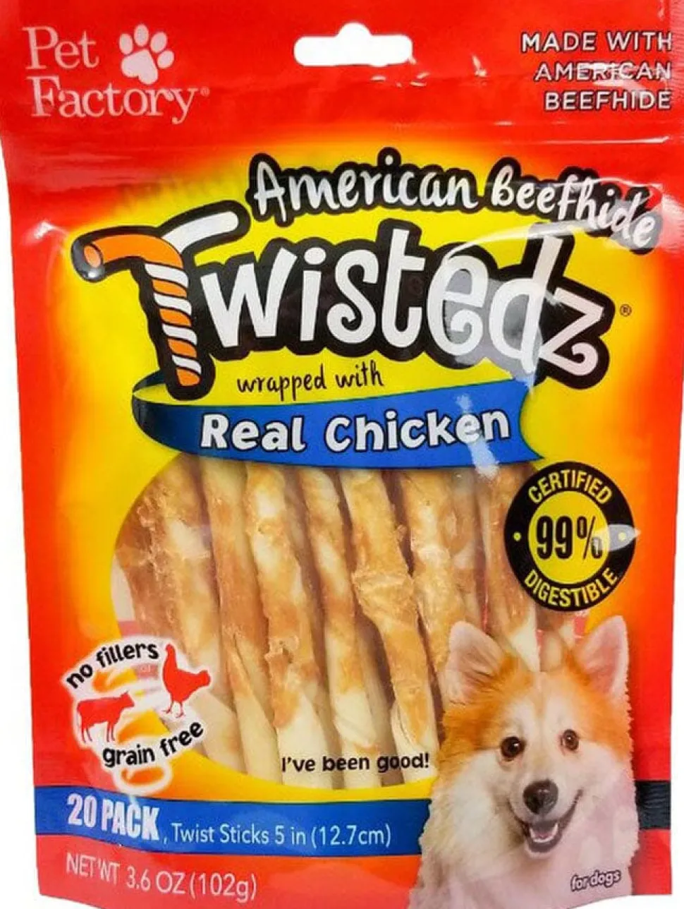 Pet Factory American Beefhide Twistedz Twist Sticks Natural Dog Chews - Chicken - 5 In - 20 Pack
