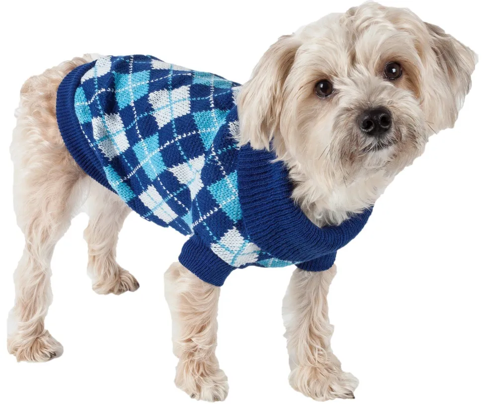 Pet Life ® 'Argyle Style' Ribbed Knitted Fashion Designer Dog Sweater