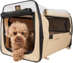 Pet Life ® 'Easy Folding' Zippered Folding Collapsible Wire Framed Lightweight Pet Dog Crate Carrier
