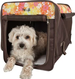 Pet Life ® 'Floral Patterned' Folding Collapsible Lightweight Wire Framed Pet Dog Crate House Tent