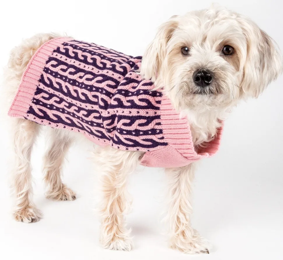 Pet Life ® 'Harmonious' Dual Color Weaved Heavy Cable Knitted Fashion Designer Dog Sweater