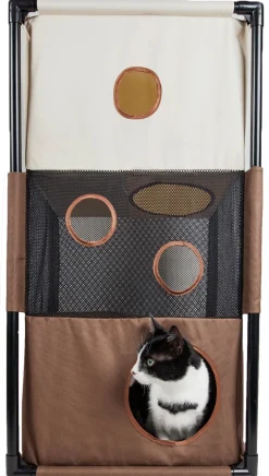 Pet Life ® 'Kitty-Square' Collapsible Travel Interactive Kitty Cat Tree Maze House Lounger Tunnel Lounge