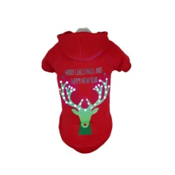 Pet Life ® LED Lighting 'Christmas Reindeer' Hooded Dog Costume Sweater w/ Included Batteries