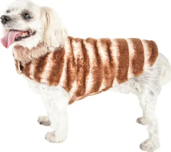 Pet Life ® Luxe 'Tira-Poochoo' Tiramisu Patterned Mink Fur Designer Dog Jacket