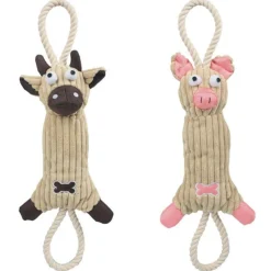 Pet Life ® 'Plush Cow' Natural Jute Rope and Squeak Tugging Plush Dog Toy