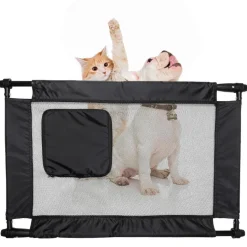 Pet Life ® 'Porta Gate' Anti-Drilling Nylon Mesh Collapsible Folding Travel Safety Pet Cat Dog Gate w/ Zippered Entrance