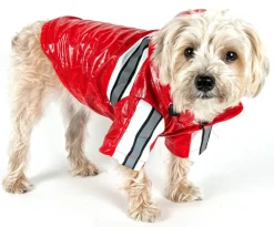 Pet Life ® 'Reflecta-Glow' Reflective Waterproof Adjustable Dog Raincoat Jacket w/ Removable Hood