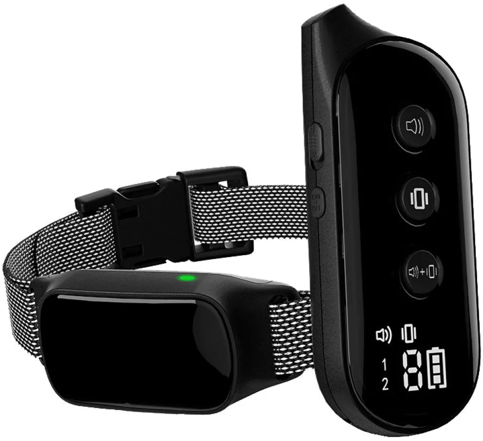 Pet Life ® Tutor-Bark LED 1-to-2 Dog 1,000 Foot Range 8-Level Vibration and Tone Training Dog Collar - Black