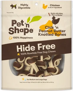 Pet 'N Shape Chik'n Peanut Butter Knotted Bones Hide-Free Dog Treat - 10 Count