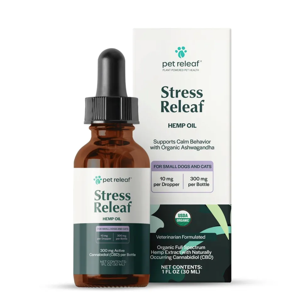 Pet Releaf Stress Releaf Organic 300 mg Hemp Oil Dog Supplements - 1 Oz Bottle